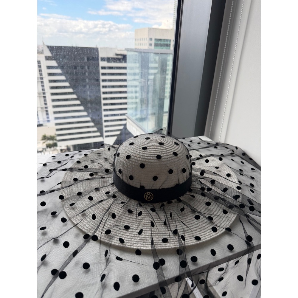 Beloved‎ Millinery White Polka Dot Veil Wide Brim Hat - Picture 2 of 11